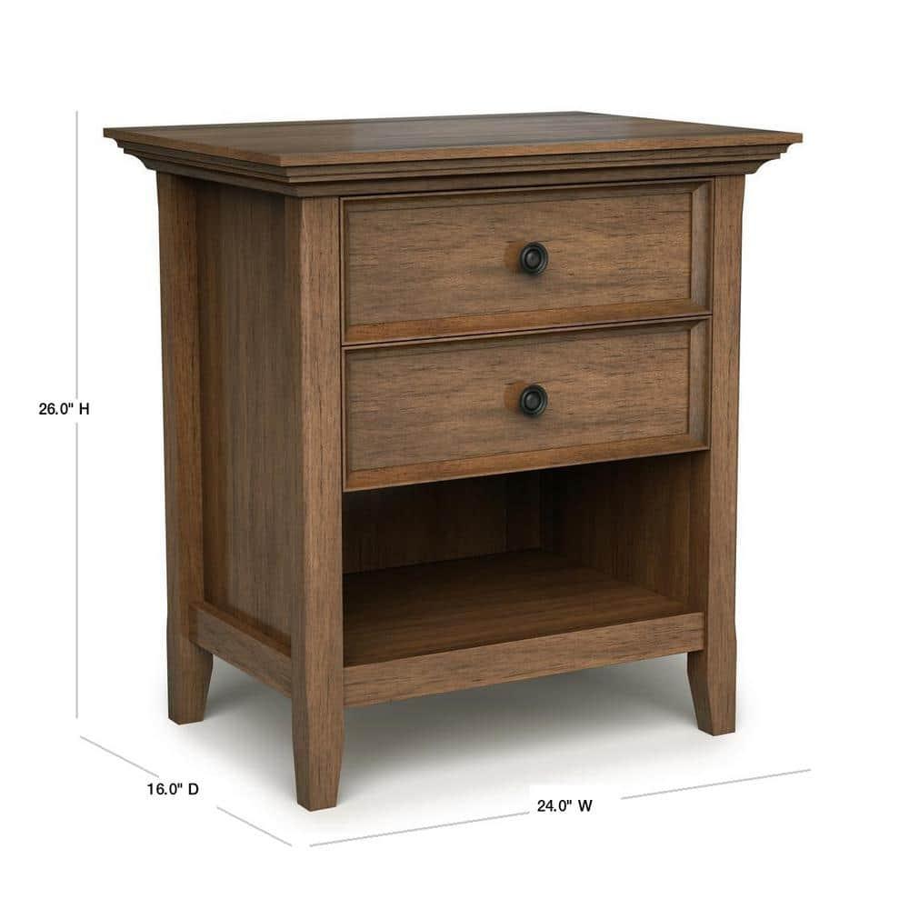 Simpli Home Amherst 24"W 2-Drawer Solid Wood Nightstand with Open Shelf