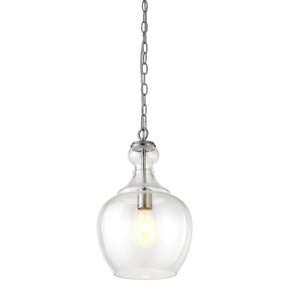 Evelyn&Zoe 11" Brushed Nickel Finish Metal/Glass Pendant