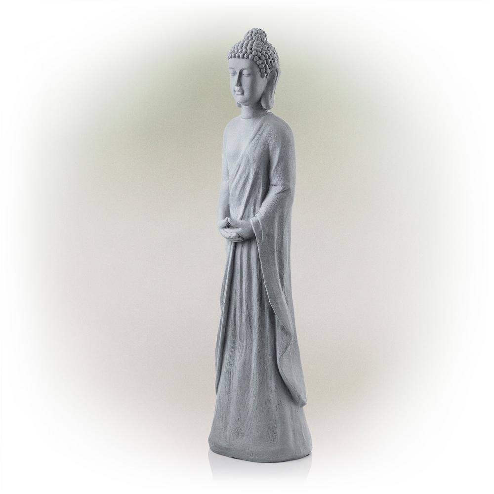 32" Magnesium Oxide Standing Buddha Statue Gray - Alpine Corporation: Outdoor Decor, Garden Accent