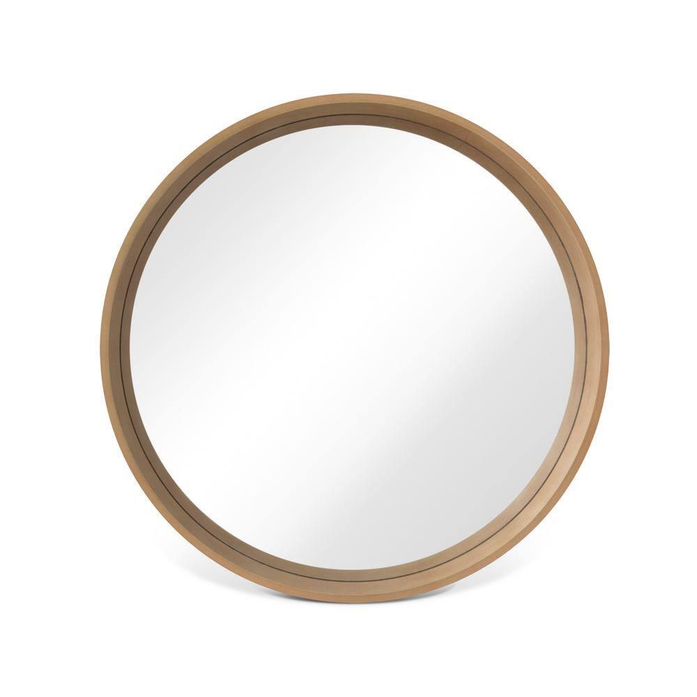 32" Wood Round Mirror Natural - WallBeyond: Pine Frame, Wall Mount, Modern Decor