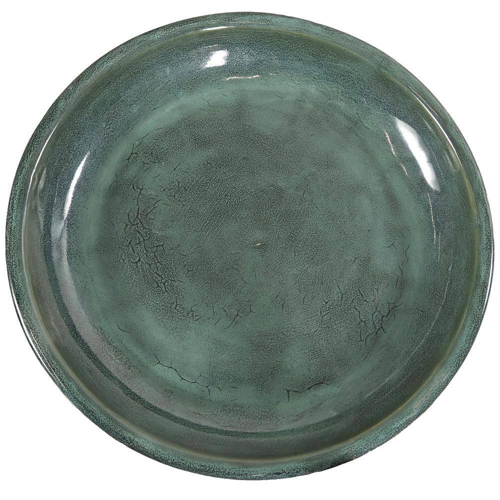 Lark Manor™ Aubriela Freestanding Ceramic Outdoor Bird Bath, UV-Resistant Green Mist Finish