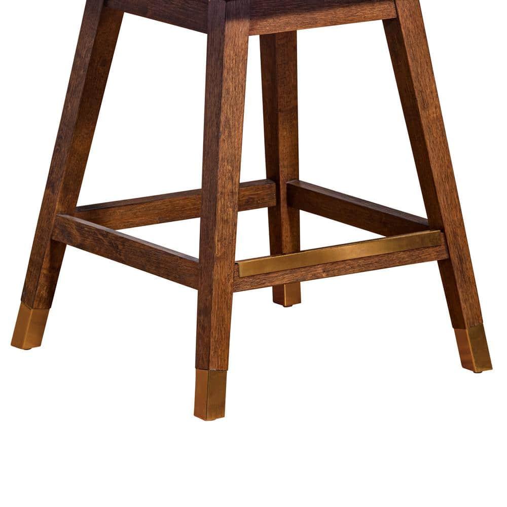 Armen Living Basila Wood Finish with Fabric Swivel Counter Height Barstool Brown Oak/Taupe