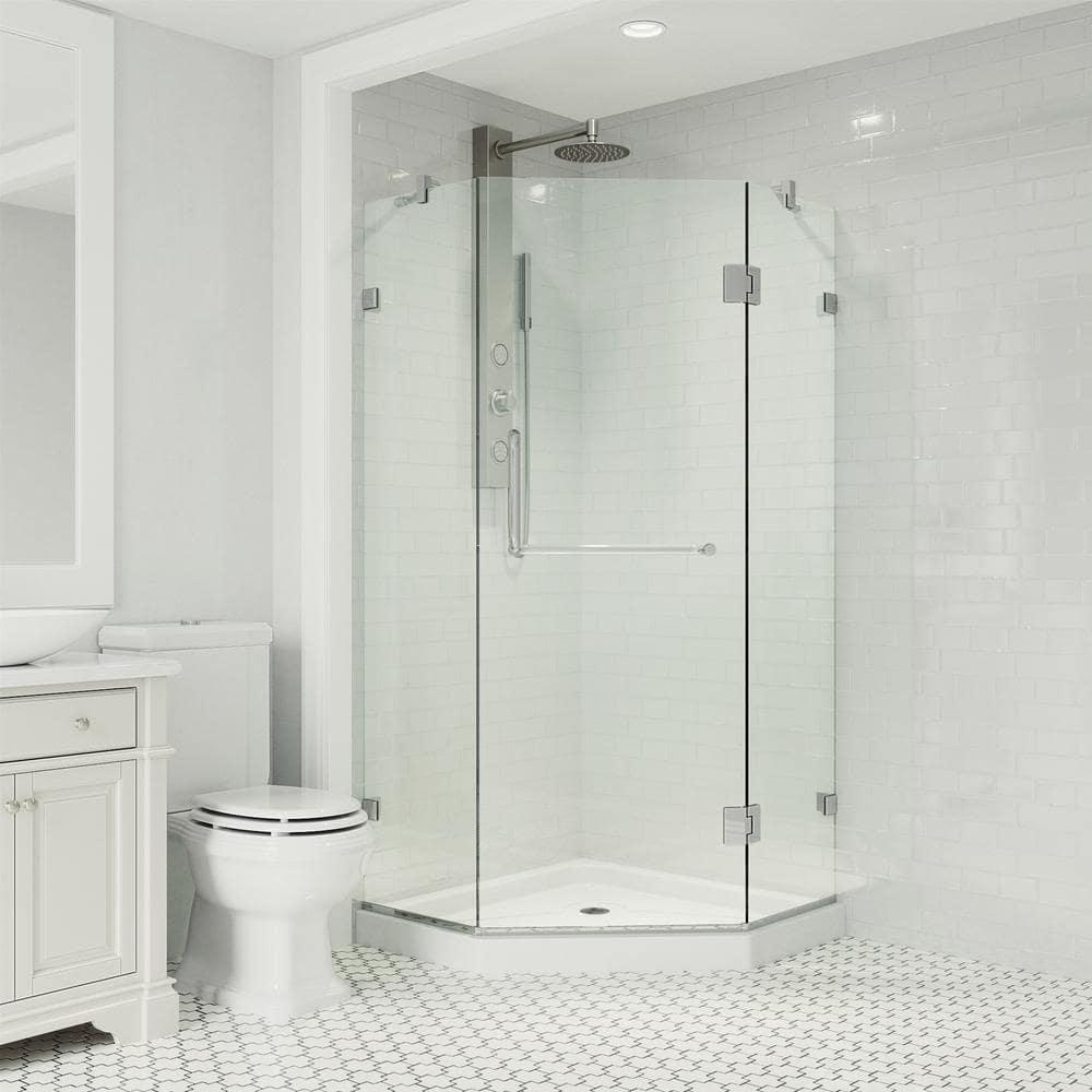 VIGO Piedmont 38" W x 38" D x 77" H Hinged Frameless Shower Enclosure with 3/8  Clear Glass&Base VG6062CHCL38WS