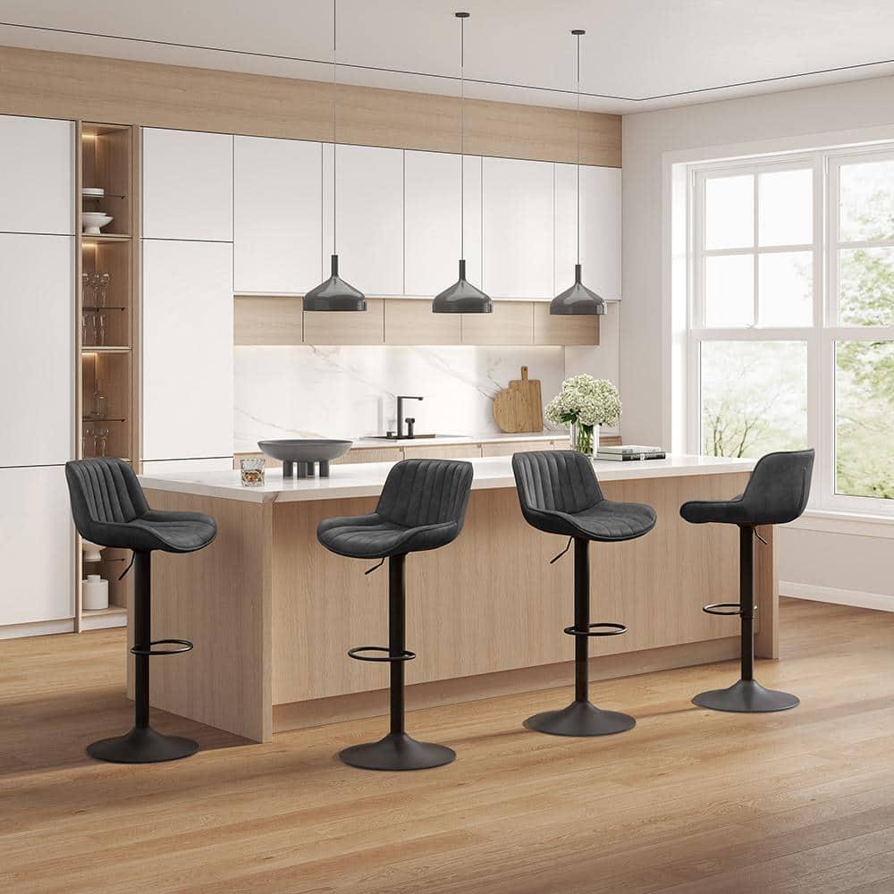 Art Leon Rustic Bar Stools Set of 2, Faux Leather with Backrest Chrome Legs, Upholstered Swivel Kitchen Stools, Black Brown