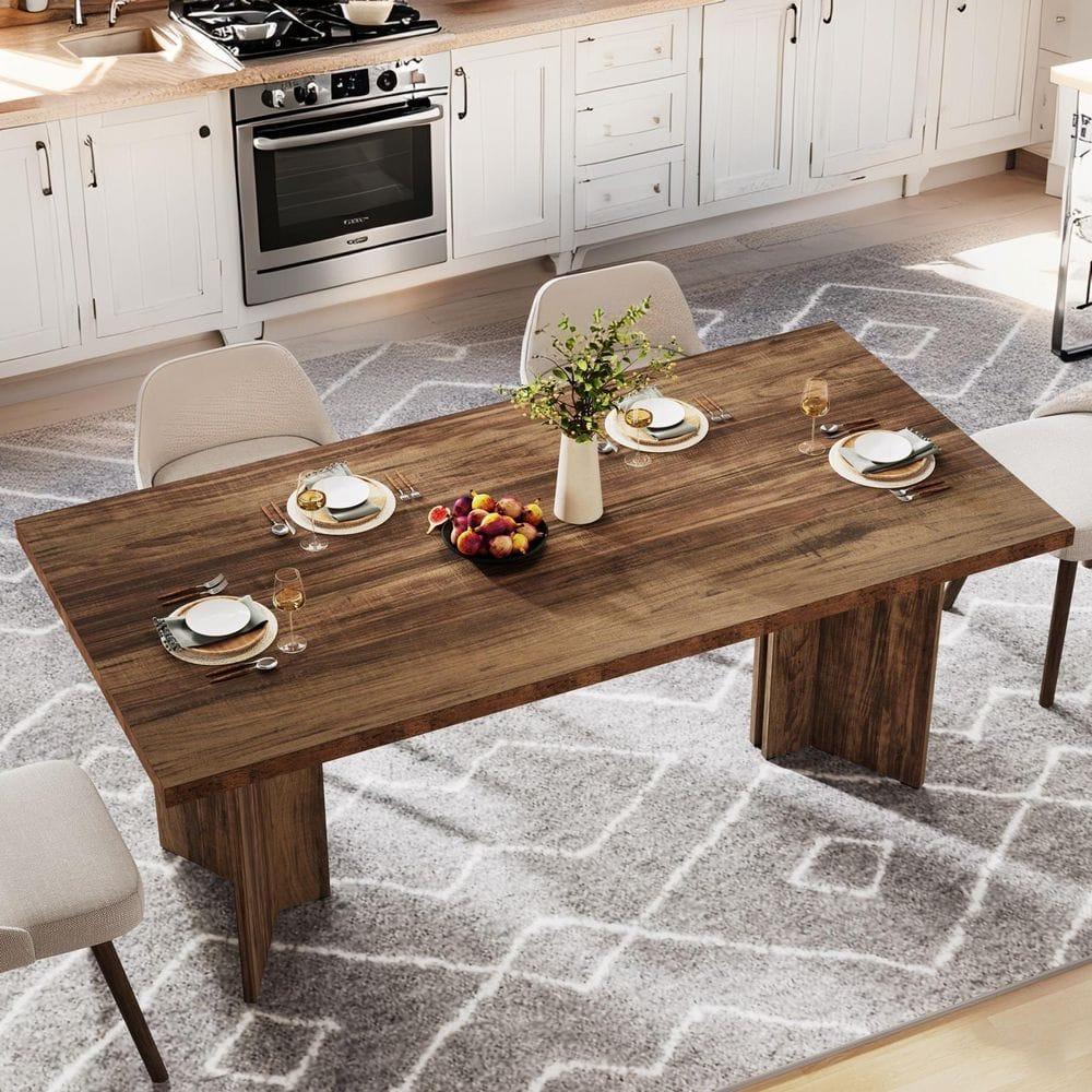 Tribesigns 63" Dining Table for 4-6, Wood Farmhouse Kitchen Table for Dining Room, Dark Brown