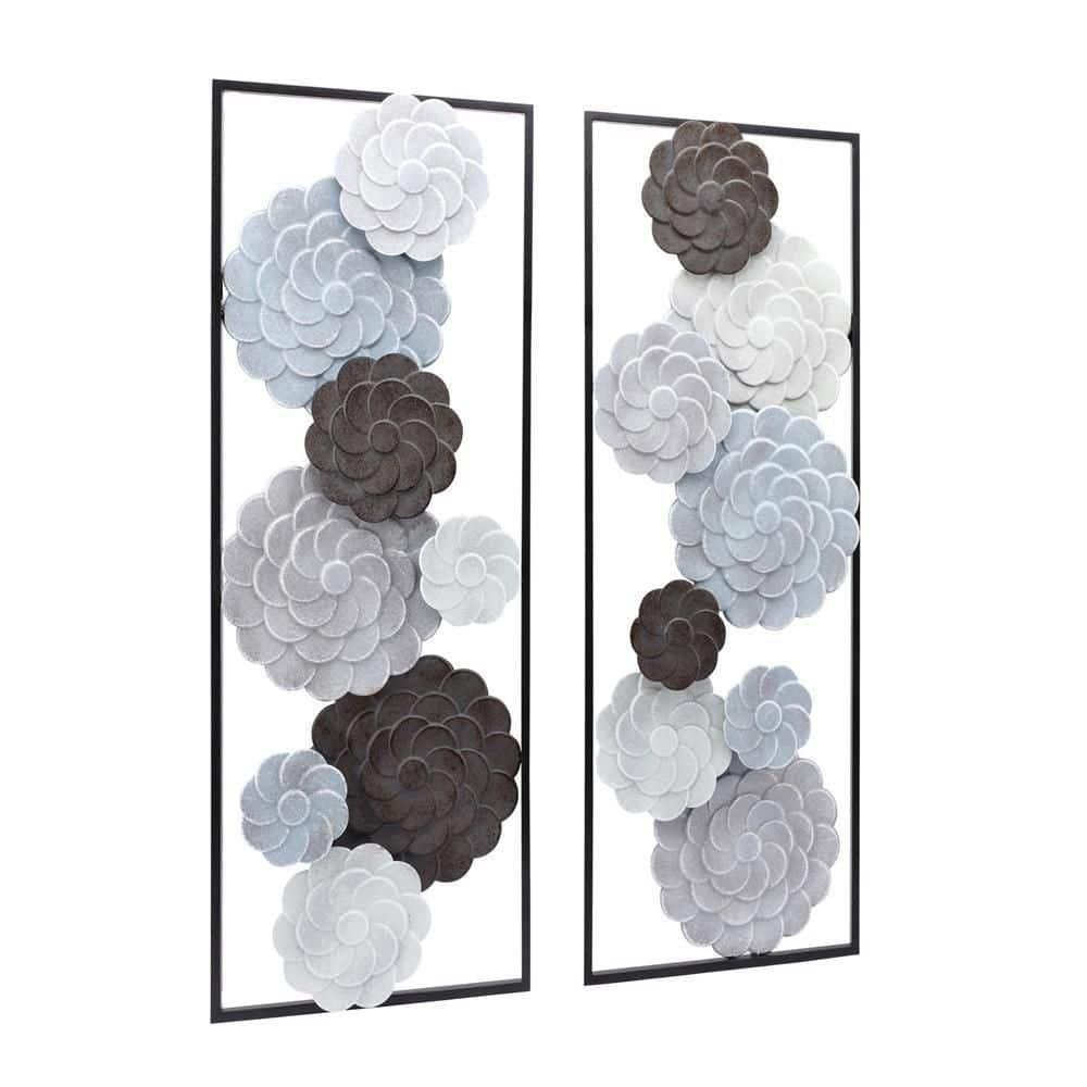LuxenHome Multi-Color Flowers Metal Rectangular Panels Wall Decor Wall Art, Set of 2 Multicolored