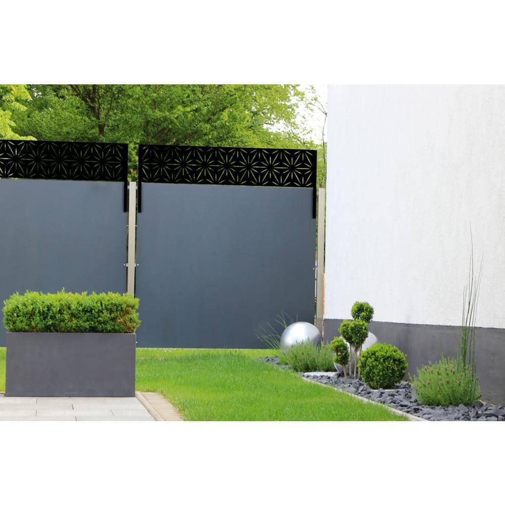 OUTDECO 16"x72" Stars Galvanized Steel Wall and Fence Extension Privacy Panel, Black