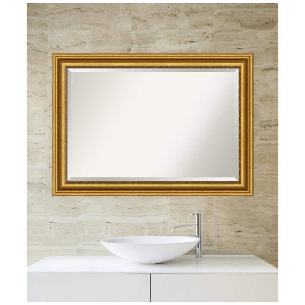 42"x30" Non-Beveled Parlor Gold Wall Mirror - Amanti Art: Modern Rectangle, Polystyrene Frame