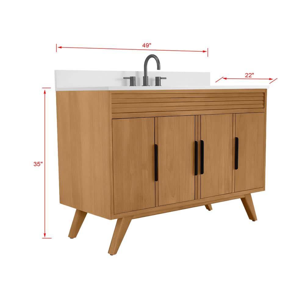 Taylor 48 in. Single Natural Teak Bathroom Vanity with Quartz Top