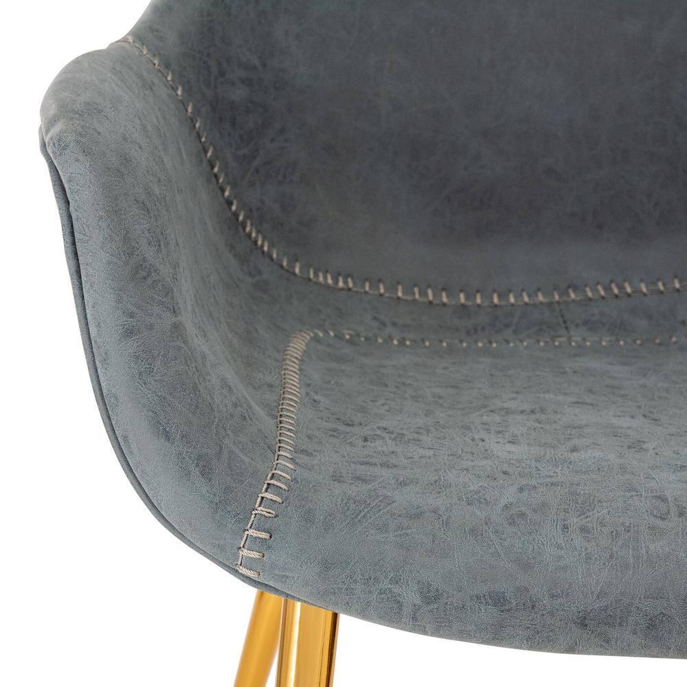 LeisureMod Markley Faux Leather Dining Chair with Arms and Gold Metal Legs, Peacock Blue