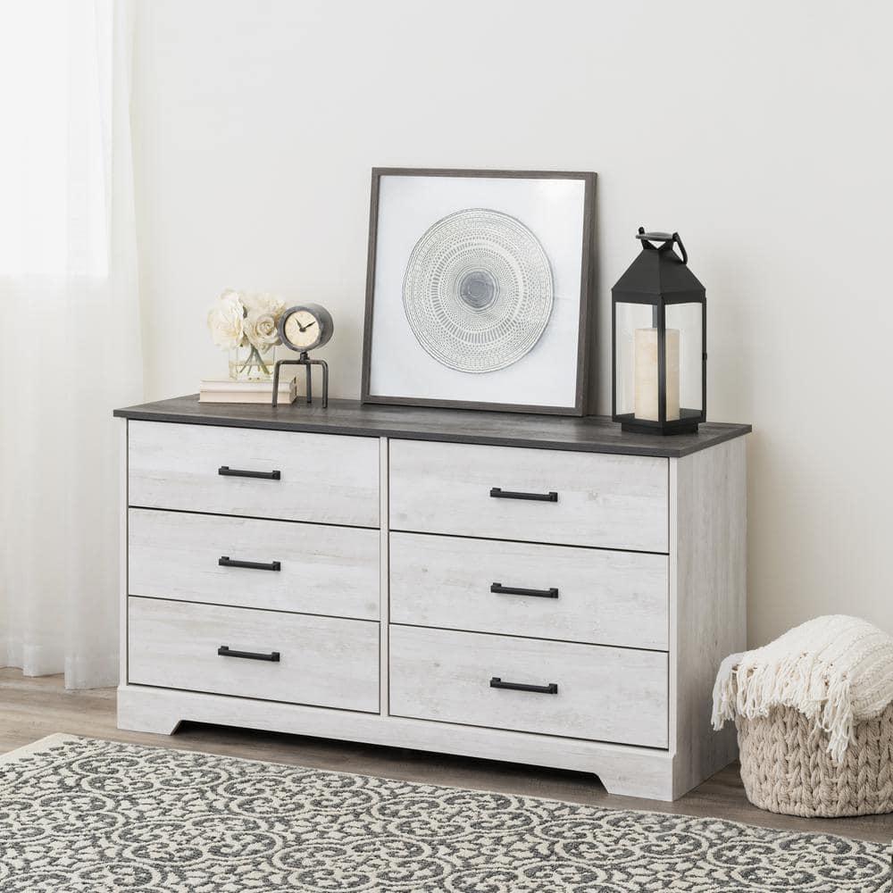 Prepac Rustic Ridge Farmhouse 6 Drawer Bedroom Dresser Washed White