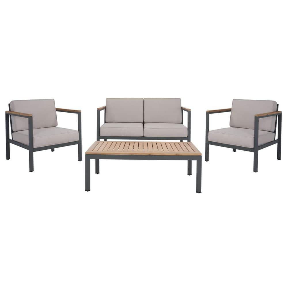 Chicopee 4 Pc Living Set - Indoor/Outdoor - PAT7725 - Natural/Light Grey - Safavieh