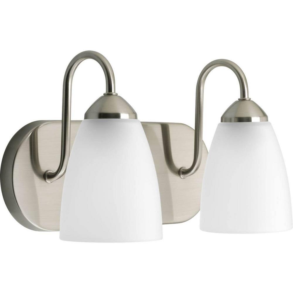 Progress Lighting Gather 2-Light Bath Bracket, Brushed Nickel, Etched Glass Shade