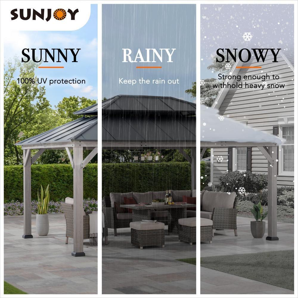 Sunjoy 12x16 ft. Wood Gazebo, Outdoor Patio Steel Hardtop Gazebo, Cedar Framed Wooden Gazebo with 2-tier Metal Roof