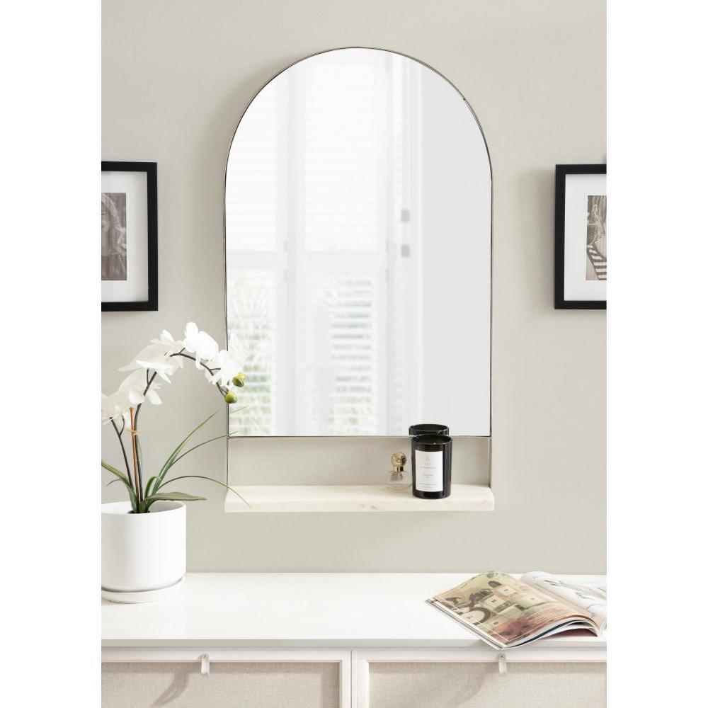 20"x34" Chadwin Arch Wall Mirror with Shelf Silver - Kate & Laurel All Things Decor: Modern Luxury, Handcrafted, Iron Frame