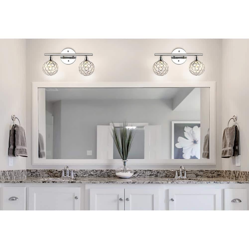 Maeve 13" 2-Light Iron/Glass Contemporary Glam LED Vanity Light, Chrome