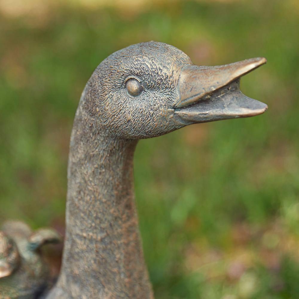 15" Aged Bronze Duck Family Garden Statue