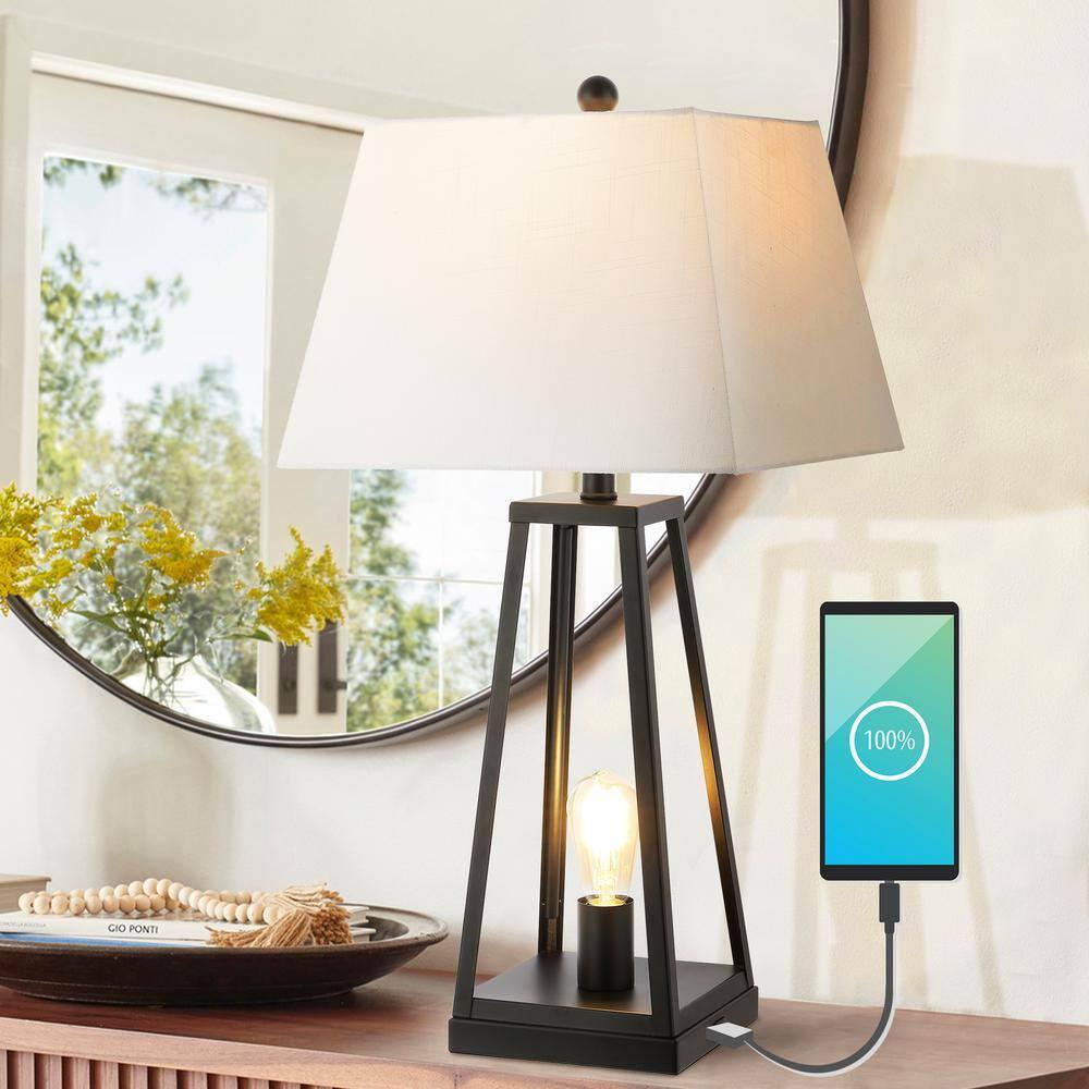 JONATHAN Y Noah 28.5" Classic Industrial Iron Nightlight LED Table Lamp with USB by JONATHAN  Y