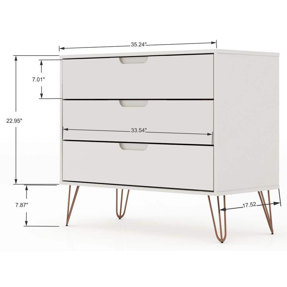 Set of 2 Rockefeller 3 Drawer Dresser Off White - Manhattan Comfort: MDF Bedroom Storage, Easy-Glide, Includes Anti-Tip Hardware
