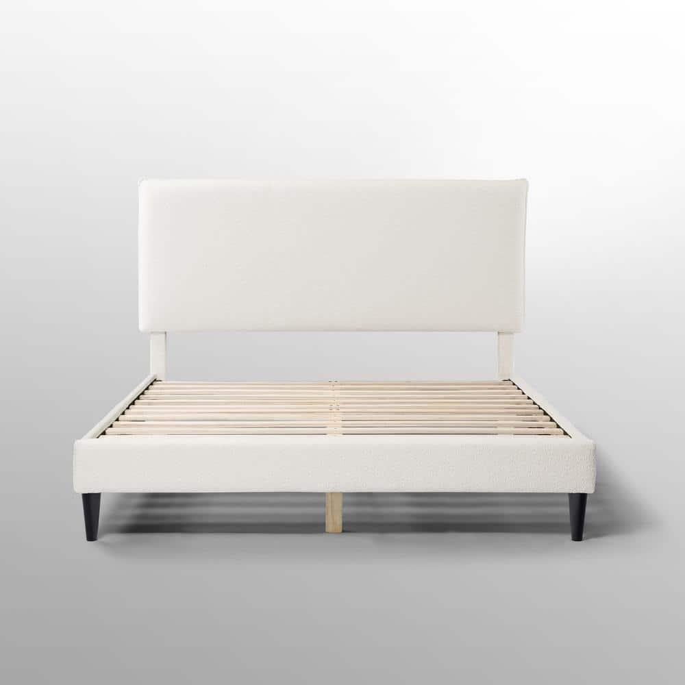 24/7 Shop At Home Queen Heartwild Modern Boucle Upholstered Pillow Headboard Platform Bed: Smooth Finish & Wood Frame