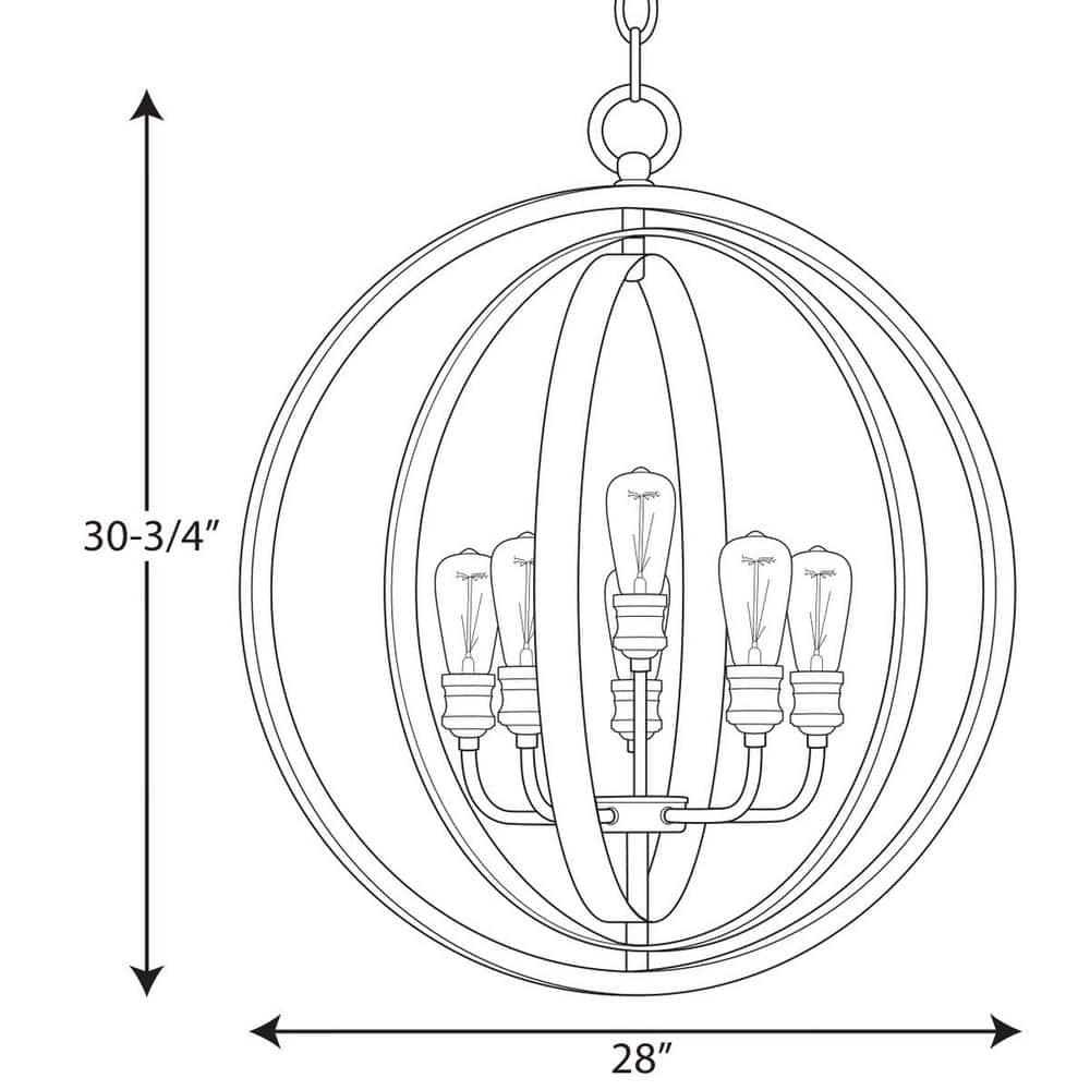 Progress Lighting Conestee 6-Light Pendant, Steel, Graphite, Armillary-Style Frame, Galvanized/Antique White Finish