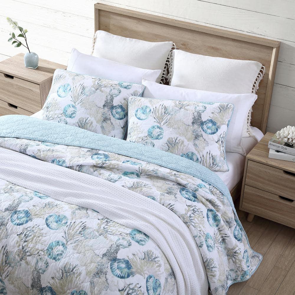 Tommy Bahama Freeport Blue Cotton Reversible Quilt Set