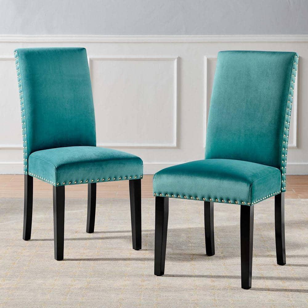 Modway Silver Orchid Lind Velvet Nailhead Trim Dining Side Chairs