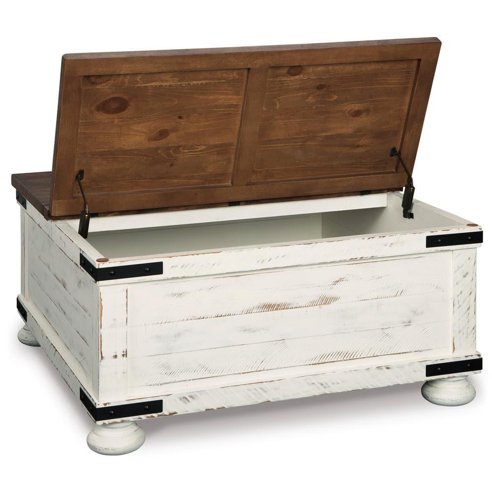 Wystfield Cocktail Table with Storage White/Brown - Signature Design by Ashley: Rectangular Lift-Top, Distressed Two-Tone Finish