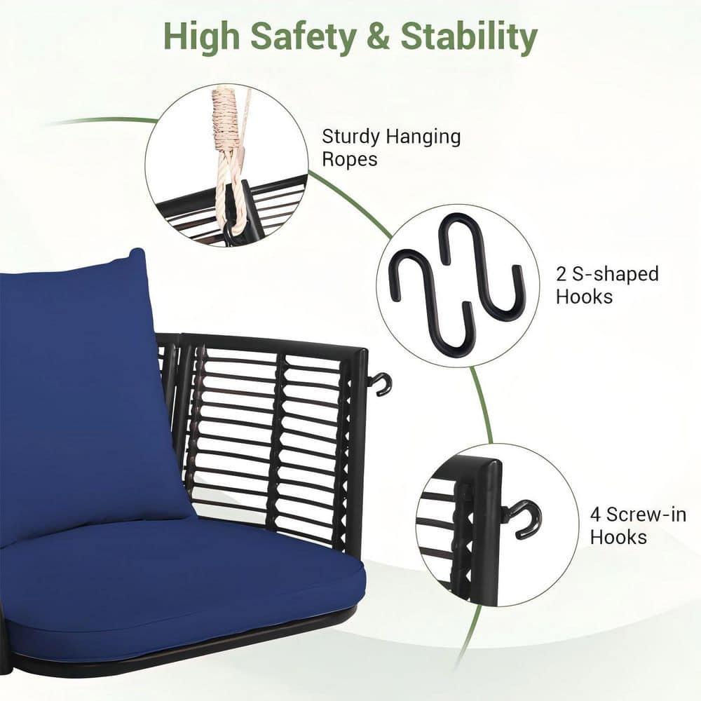 Arlmont & Co. Arlmont & Co. Patio Hanging Rattan Basket Chair Swing Hammock Chair With Seat Cushion