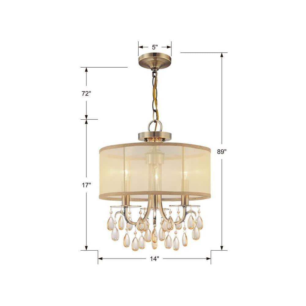 Crystorama Lighting Hampton 3 - Light Chandelier in  Antique Brass