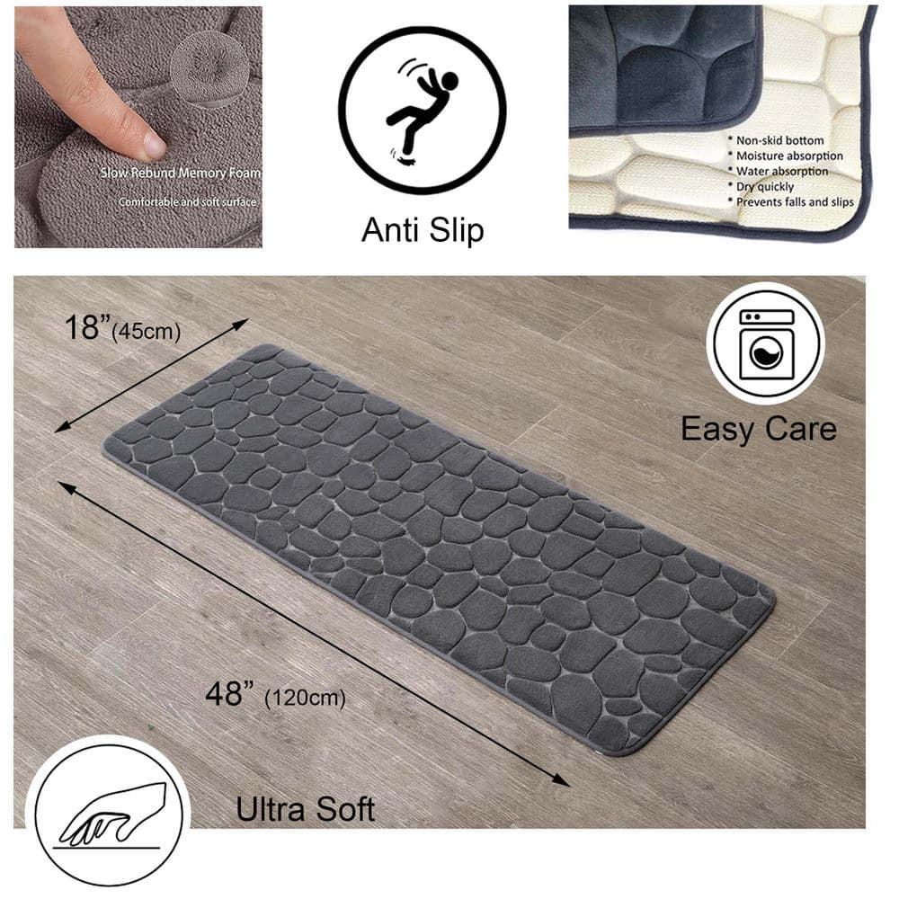 Evideco Pebble Runner Mat - Memory Foam - 48"L x 18"W for Kitchen, Bathroom and more