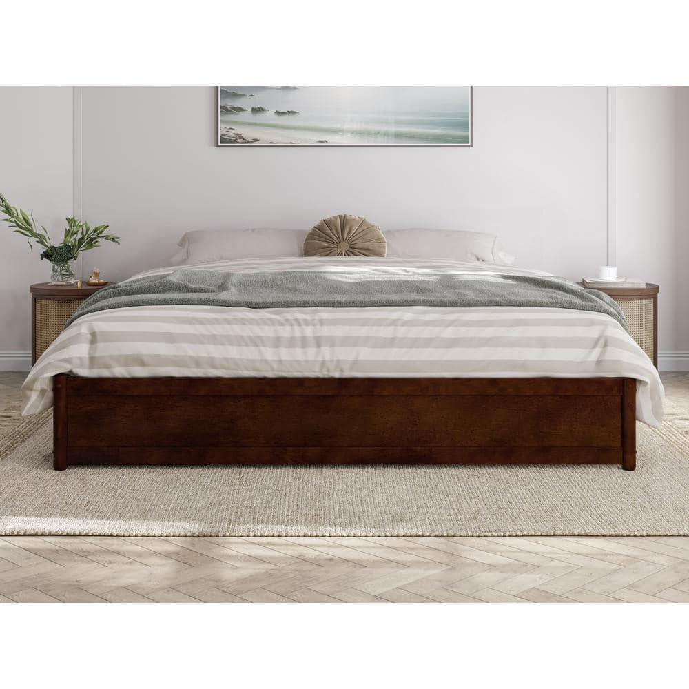 Barcelona King Solid Wood Panel Platform Bed with Storage Drawers in Walnut