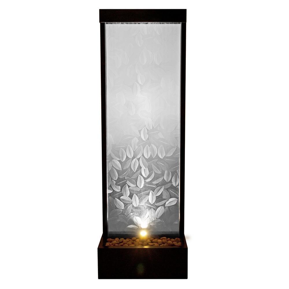 Alpine Corporation 72" Clear Glass Panel with Embossed Leaves Waterfall Fountain: Freestanding, Electric, Indoor/Outdoor Use