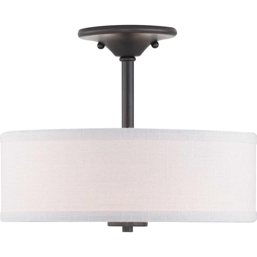 Progress Lighting Inspire Collection 2-Light Semi-Flush Fixture, Graphite Finish, Summer Linen Shade
