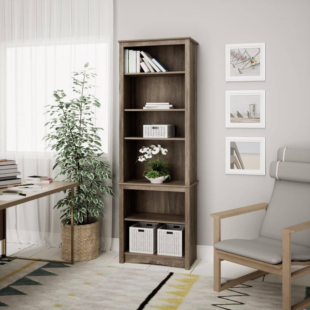 Prepac Tall 6-Shelf Bookcase, Drifted Gray