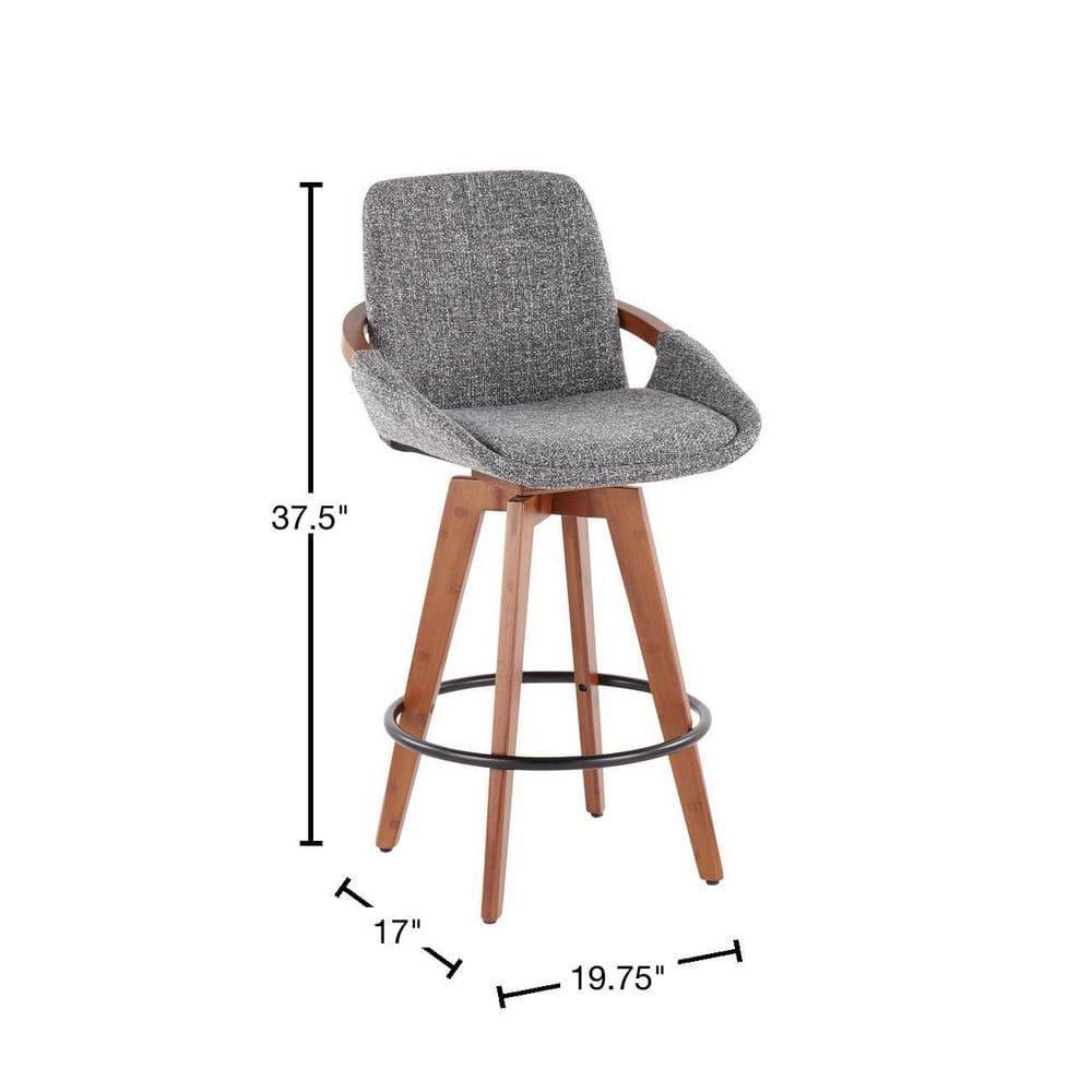 Cosmo Mid-Century Modern Counter Height Barstool Walnut/Gray: Swivel, Padded, Wood Legs - LumiSource