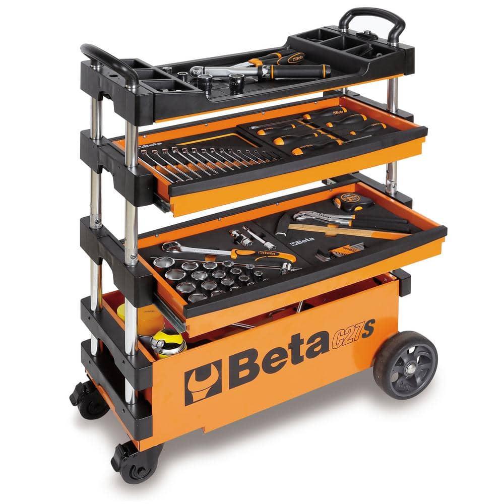 Beta Beta C27S Collapsible Tool Cart, 4” Steering Casters with Brake, 110 Pound Load Capacity