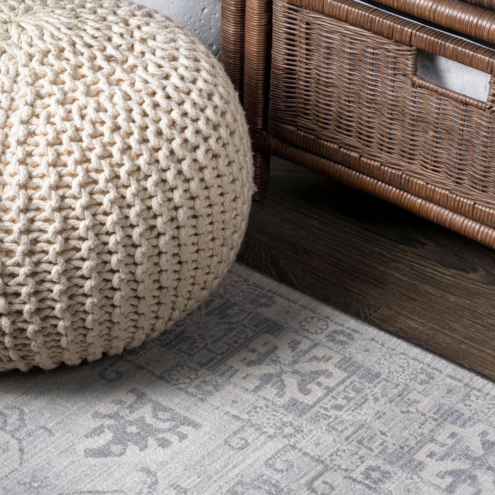 5' Square Modern Persian Vintage Medallion Area Rug, Light Gray - JONATHAN Y