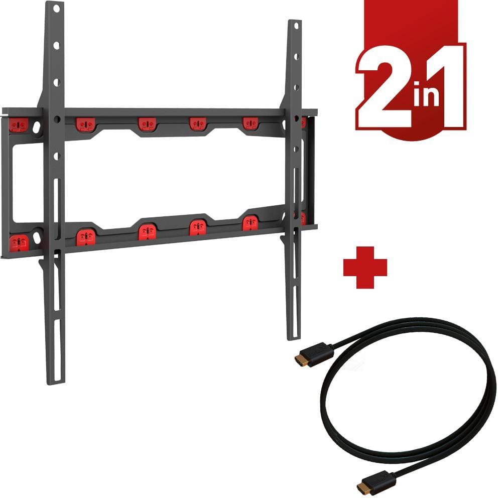 Barkan TV Wall Mount, 19 - 65 inch Fixed, Drywall No Stud No Drill Screen Bracket, Holds up to 82lbs, Auto Lock Patented, Fits LED OLED LCD, 6 ft 4K HDMI Cable Included