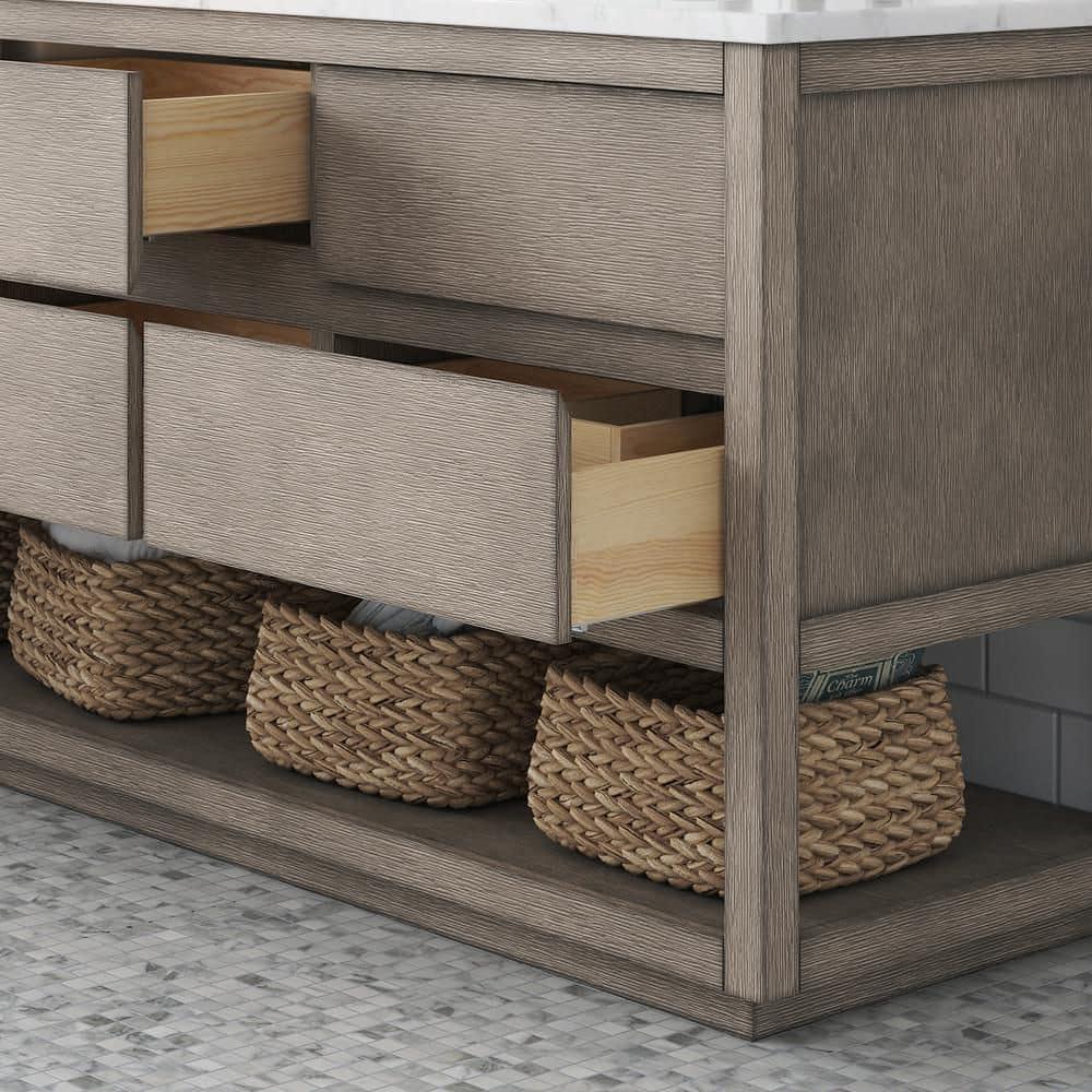 72'' Grey Oak Double Sink Vanity with Carrara Marble Countertop