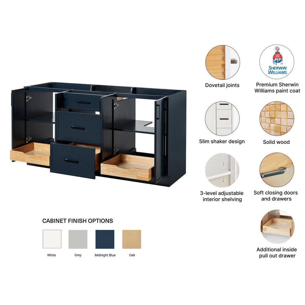 Midnight Blue 66" Freestanding Double Sink Wood Vanity Cabinet