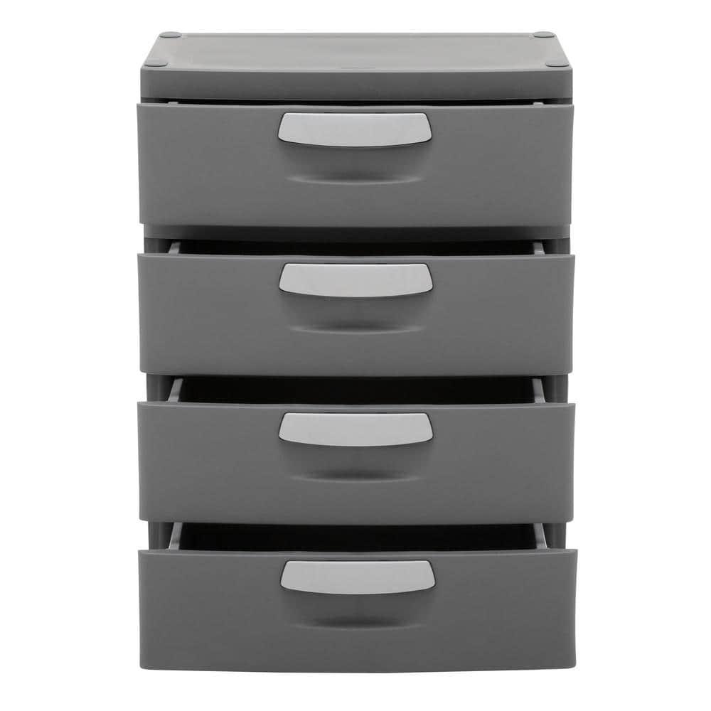 Sterilite 4 Drawer Unit, Durable Plastic Construction,  Frame and Drawers, Dk Gray