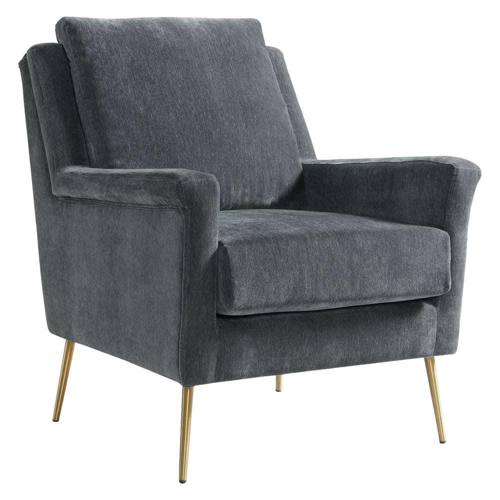 Lincoln Chair Dark Gray - Picket House Furnishings: Mid-Century, Gold Legs, Oversized Seating
