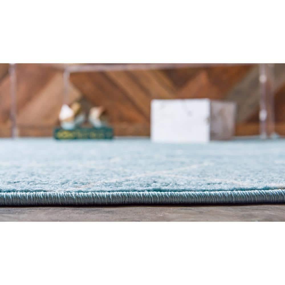 Unique Loom 4' 0 x 4' 0 Trellis Frieze Light Blue Area Rug