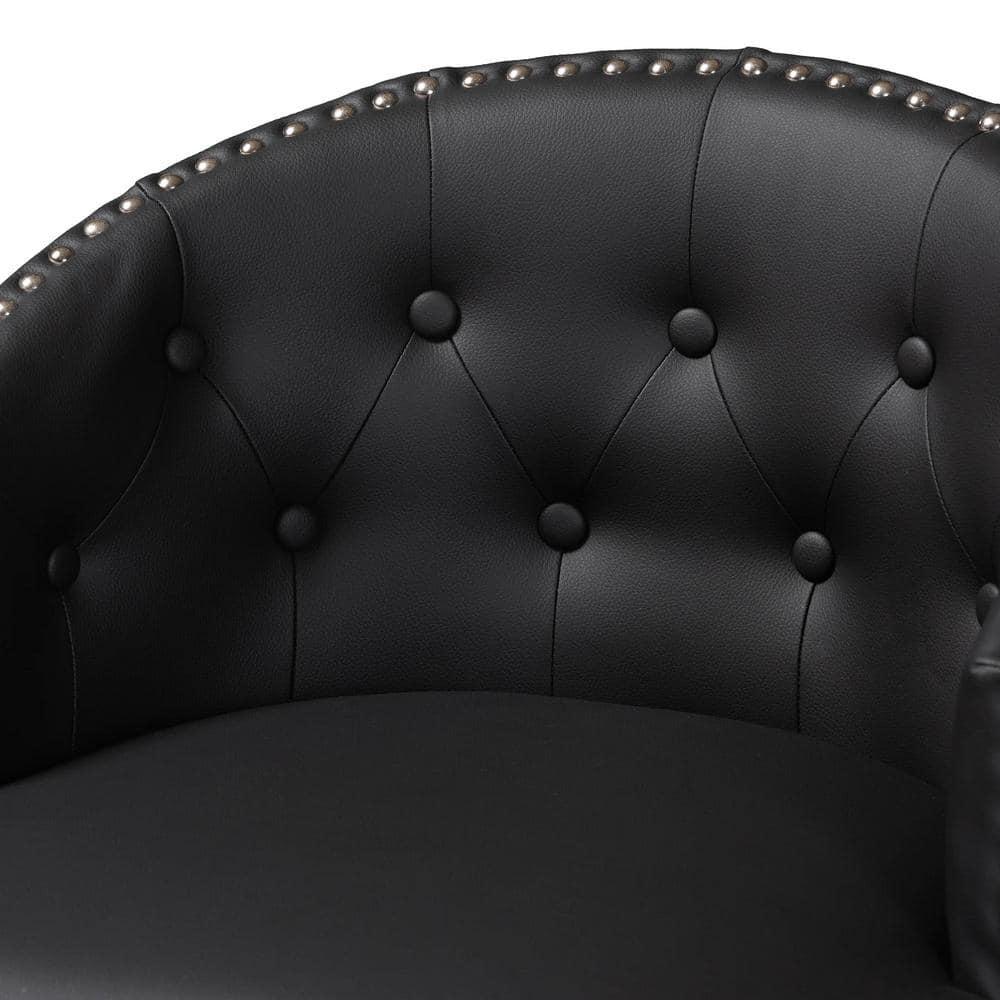 Baxton Studio Avril Modern and Contemporary Black Faux Leather Tufted Swivel Barstool with Nail heads Trim (Set of 2)