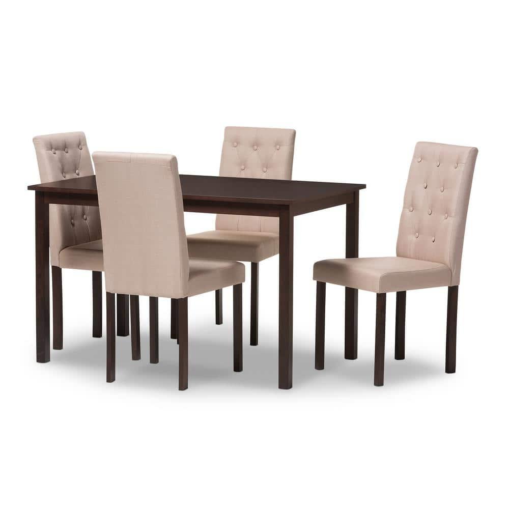 Baxton Studio Gardner Modern and Contemporary 5-Piece Dark Brown Finished Fabric Upholstered Dining Set, Multiple Colors
