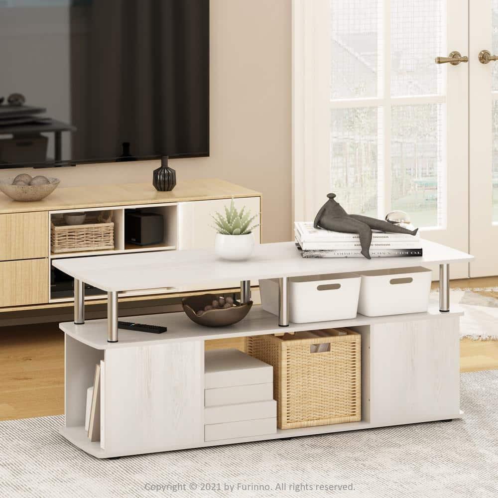 Furinno Modern TV Stand Media Entertainment Center for TV's up To 50" w/Open Storage Compartment for Living Room&Bedroom,White Oak