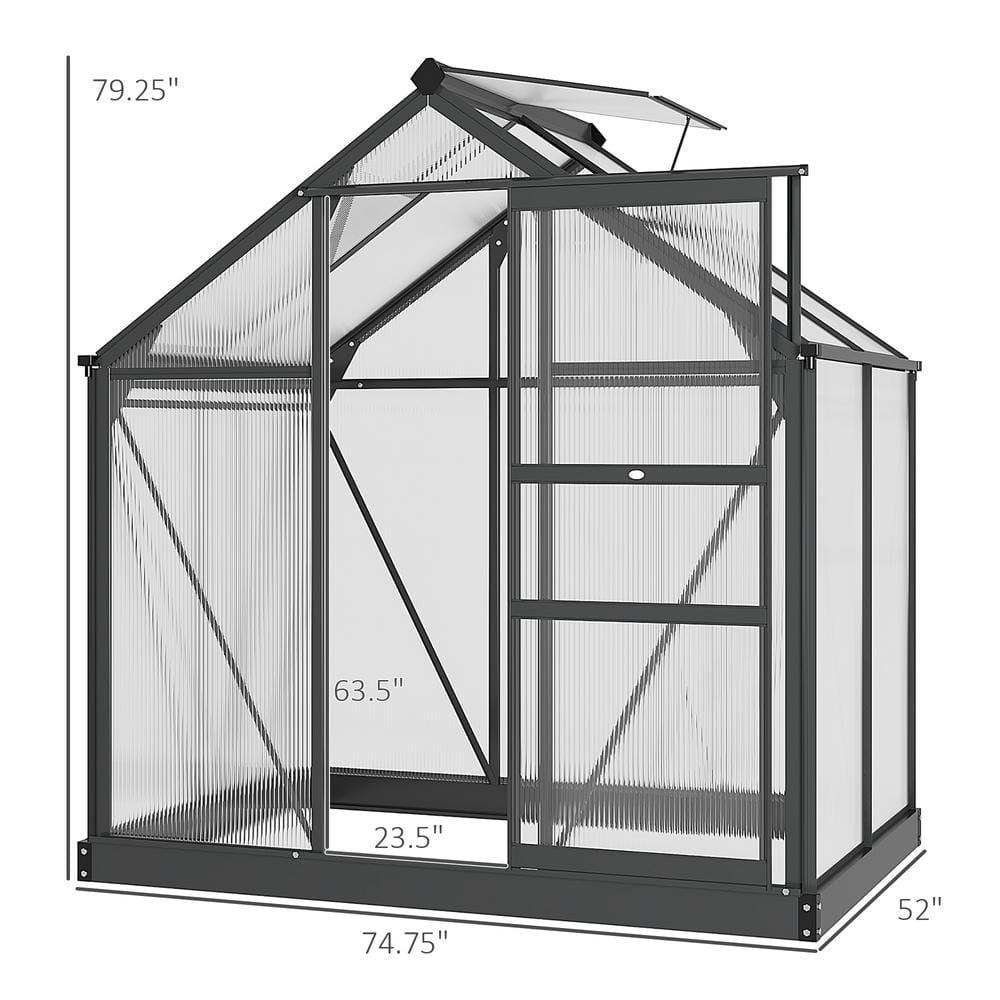 Outsunny 6.2' x 4.3' x 6.6' Polycarbonate Greenhouse, Heavy Duty Outdoor Aluminum Walk-in Green House Kit with Vent & Door for Backyard Garden, Gray