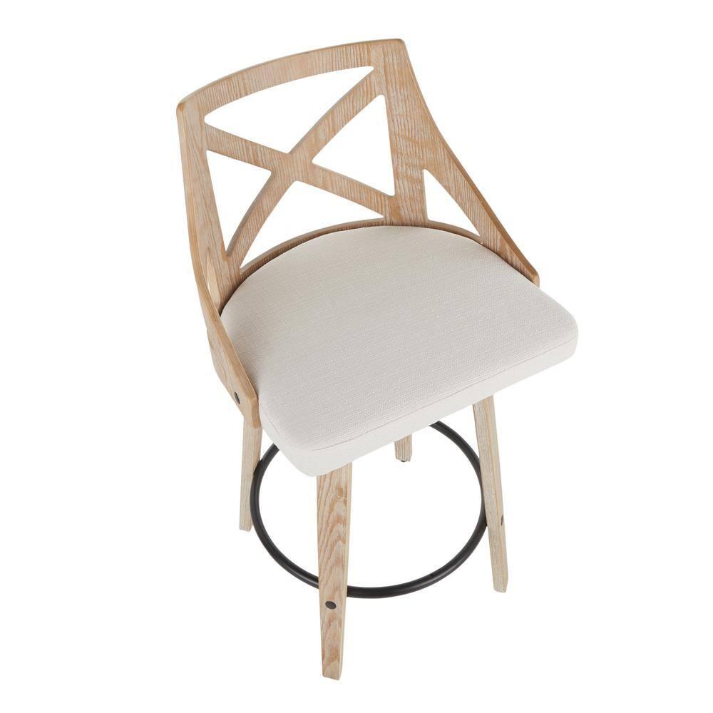 LumiSource White Washed Wood, Black Metal, Cream Fabric Charlotte Counter Stool - Set of 2