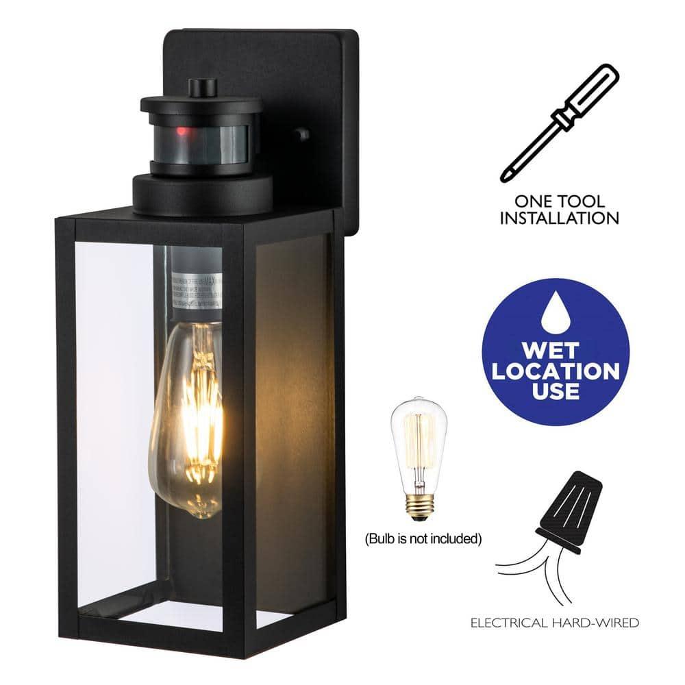 C Cattleya 2-Pack Matte Black Motion Sensor and Dusk to Dawn Outdoor Wall Lantern